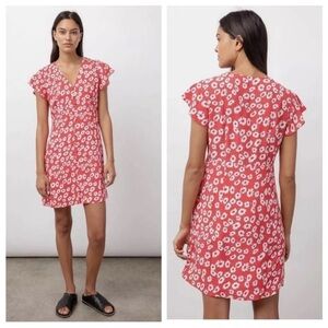RAILS Helena Cardinal Daisies Button Front Shift Dress Mini Red Floral Small